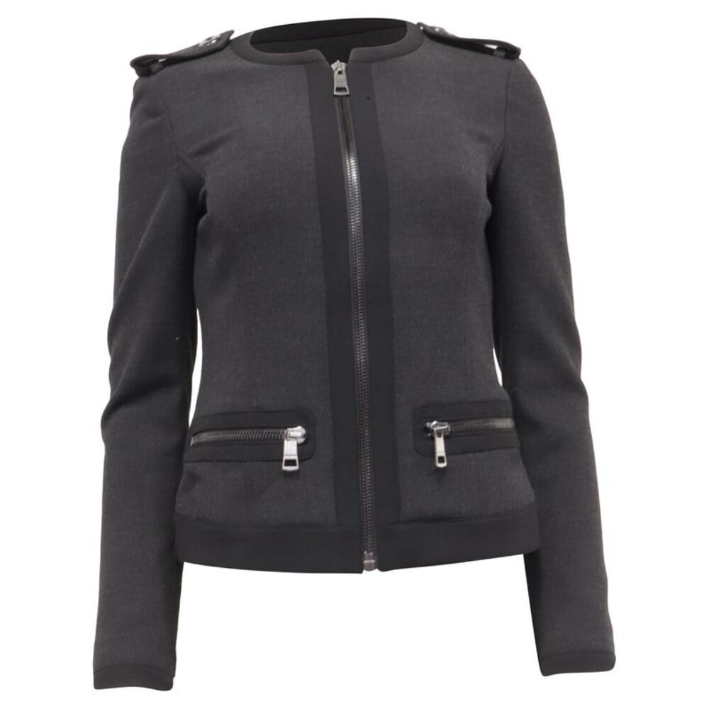 Burberry Zip-Up Collarless Jacket in Dark Grey Polyester